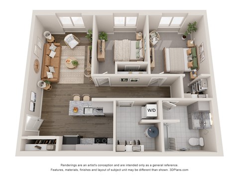 Floor plan for 2 beds, 1 bath, 928 sqft